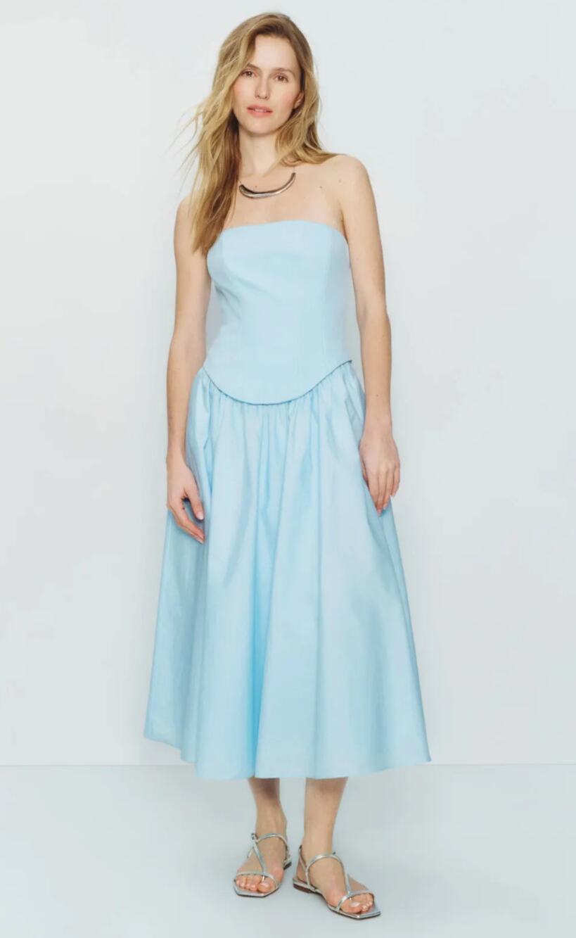 Toccin Corset Midi Dress in Blue Size 8